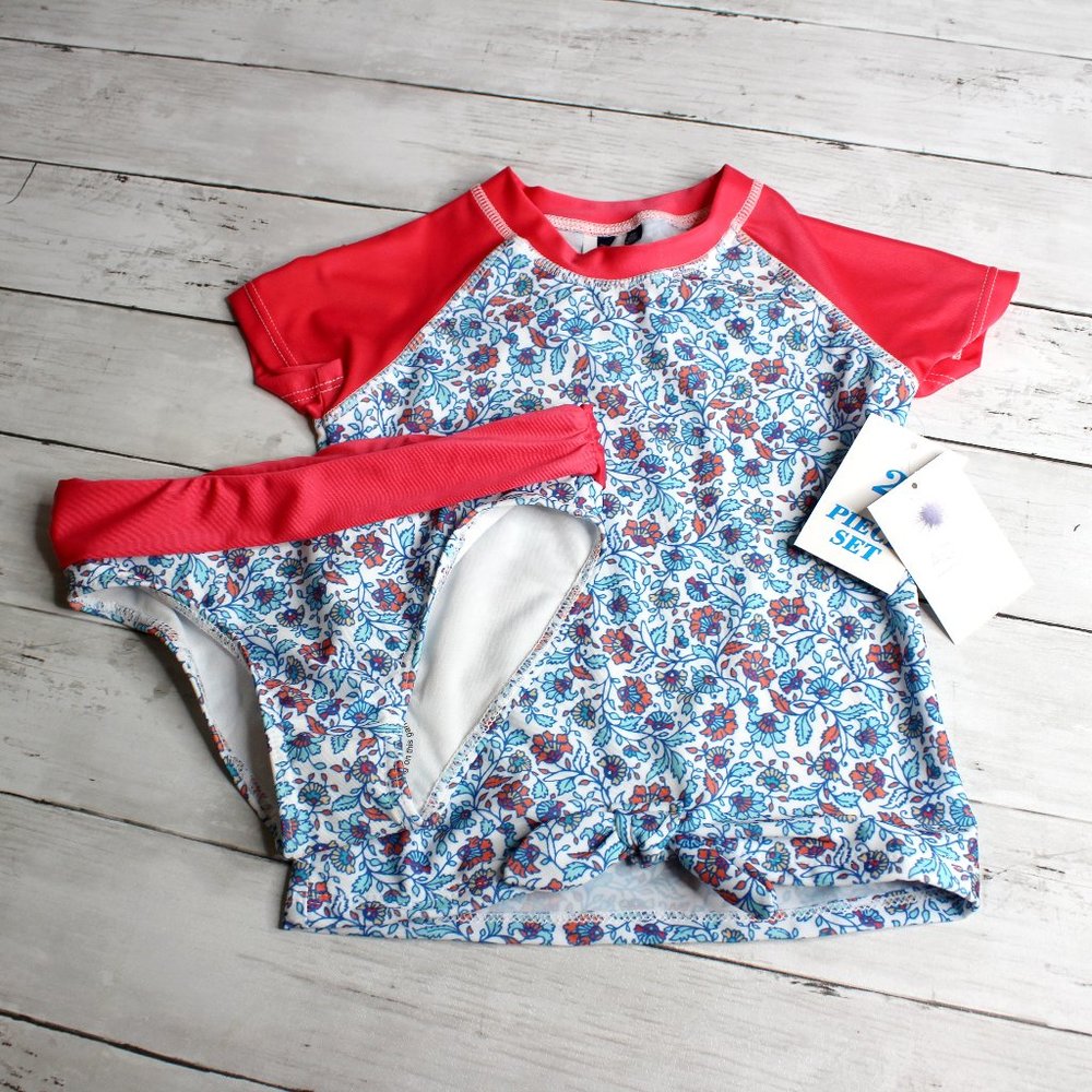 Aqua Et Sol Girl's Rashguard Swimsuit Size 5/6 UPF 50+ 2 Pc